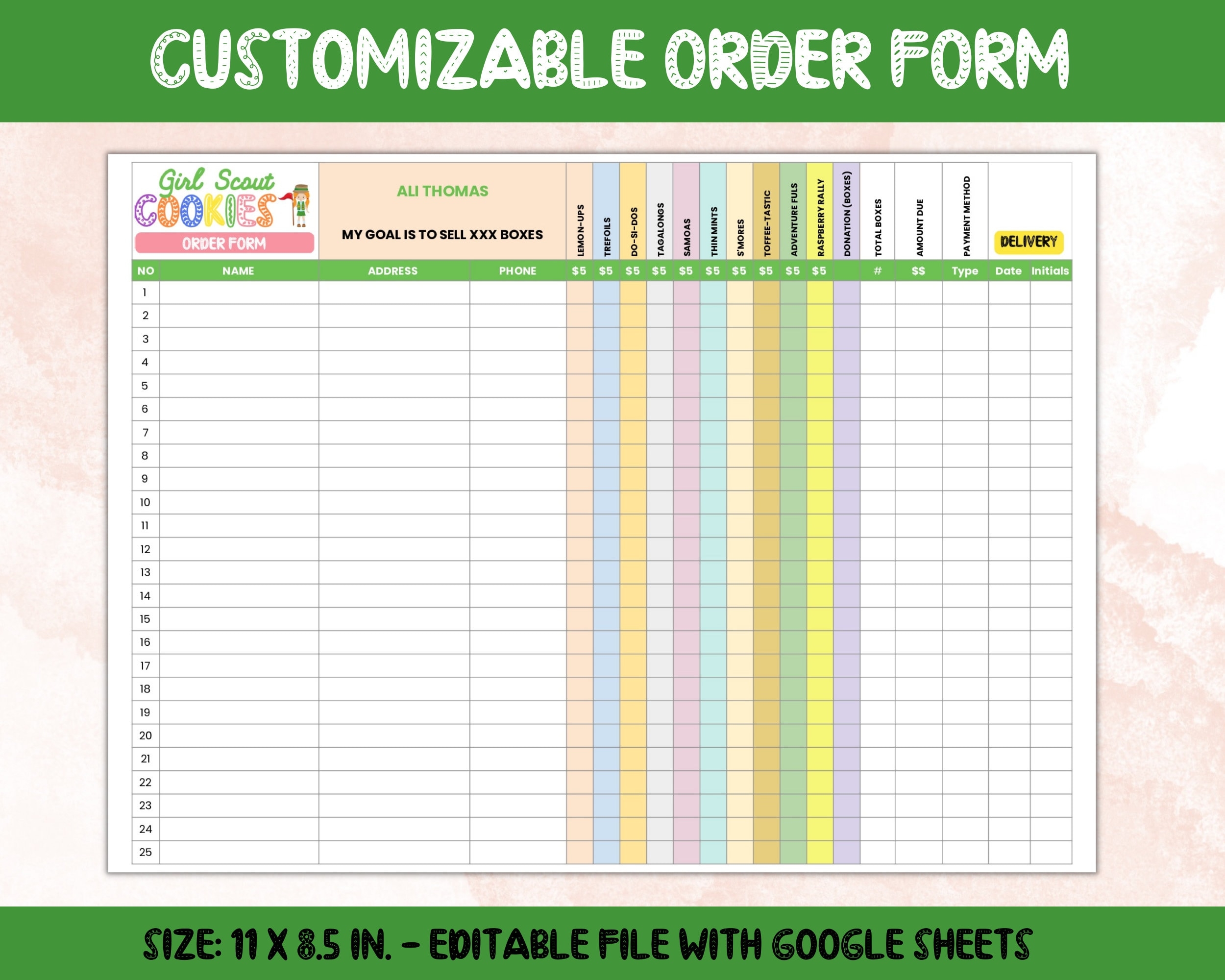 Girl Scout Cookie Order Form Template Editable With Google Sheets LBB Version Girl Scout Edit And Print 8 5X11 Instant Download Etsy Ireland