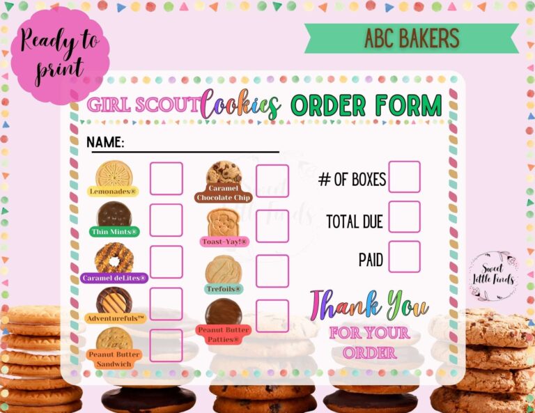 Girl Scout Cookies ABC 2025 Printable Order Form Girl Scout