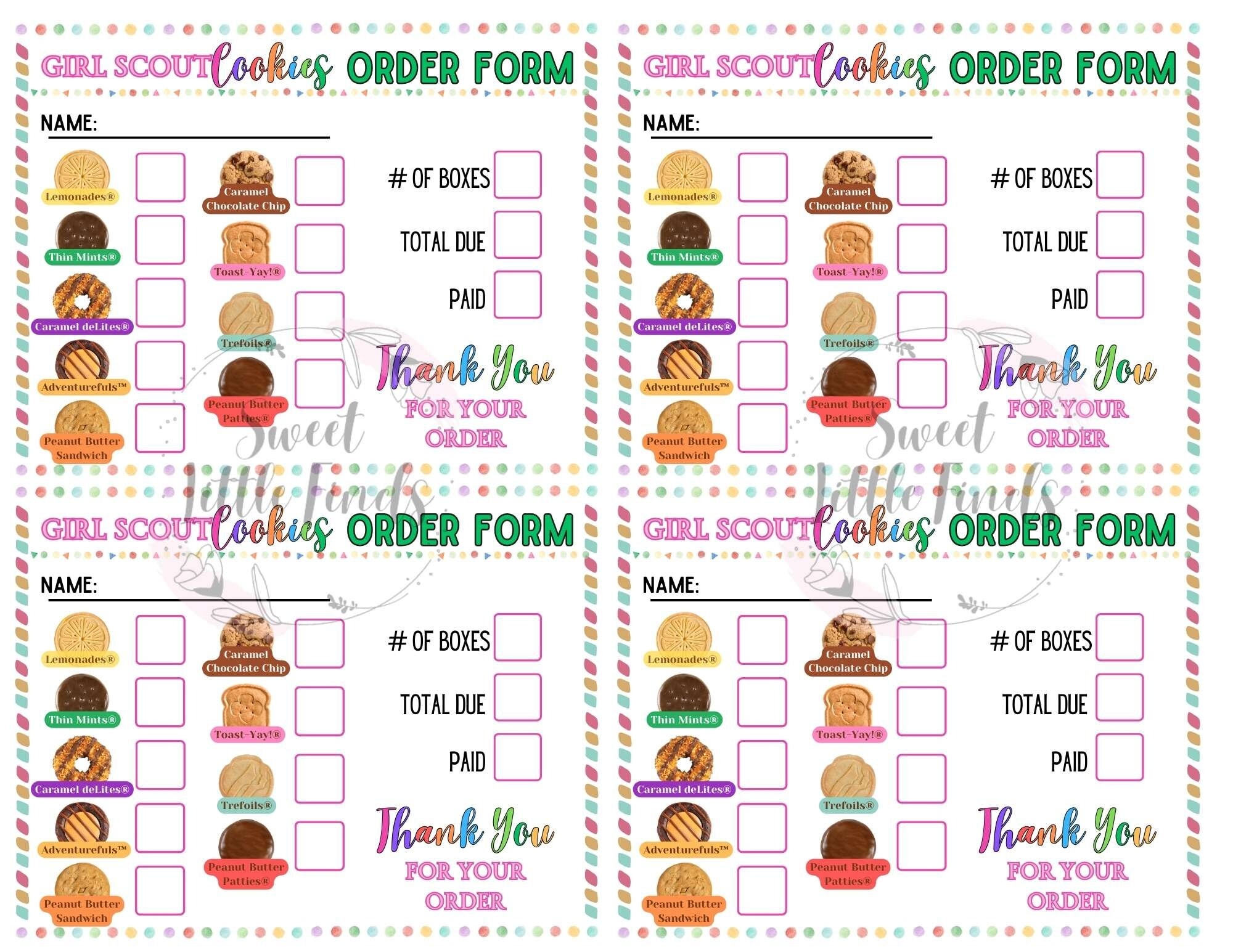 Girl Scout Cookies ABC 2025 Printable Order Form Girl Scout Cookie Poster Thank You Note 8 5 X 11 Printable PDF Digital File Etsy
