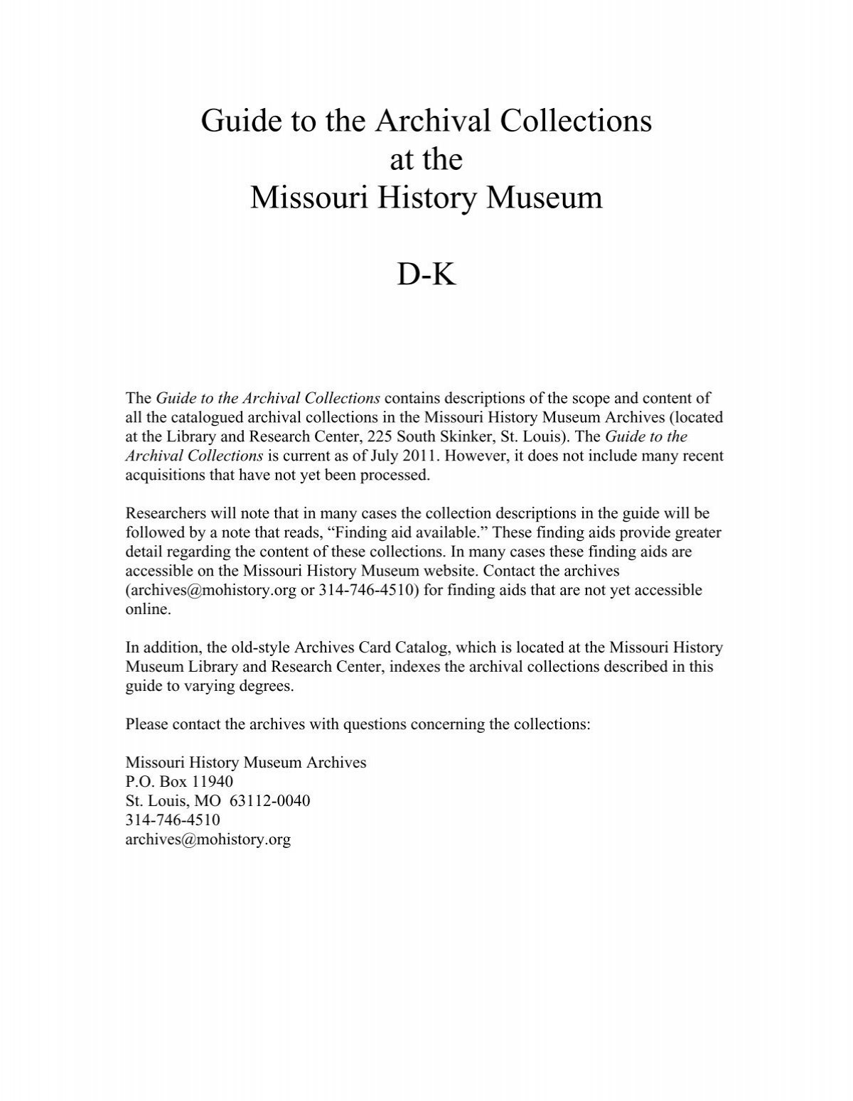 Guide To The Archival Collections D K pdf Missouri History Museum