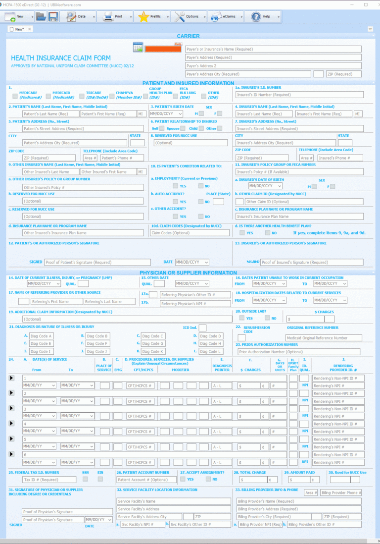 HCFA 1500 Fill U0026 Print Medical Billing Form Software