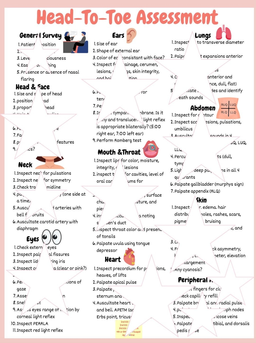 Head to toe Assessment Cheat Sheet PDF Digital Nursing Study Etsy