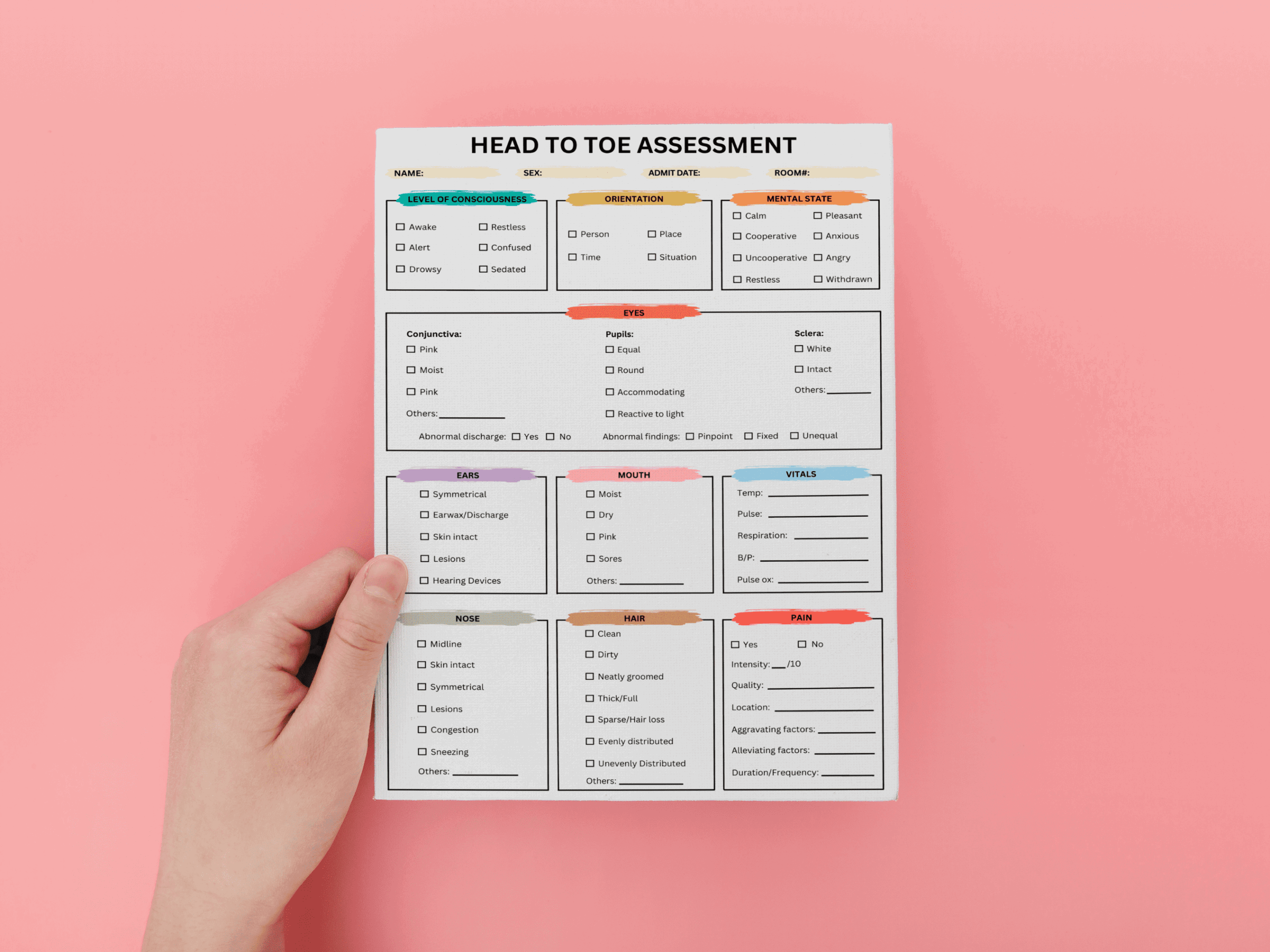 Head To Toe Assessment Nursing Template