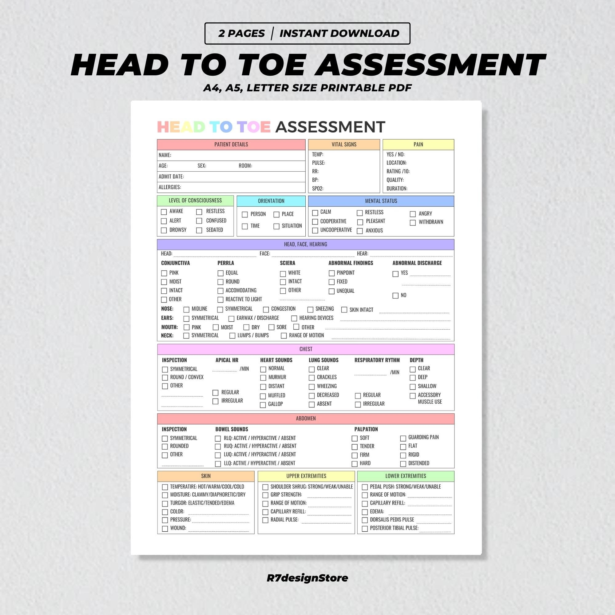 Free Printable Head To Toe Assessment Form Pdf