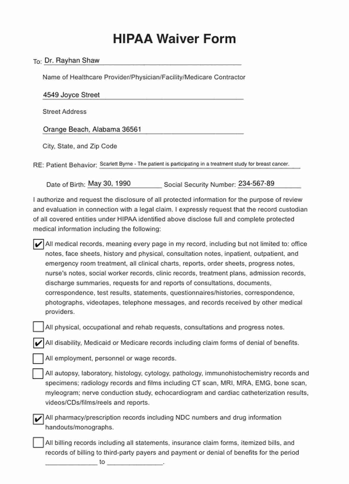 HIPAA Waiver Form U0026 Example Free PDF Download