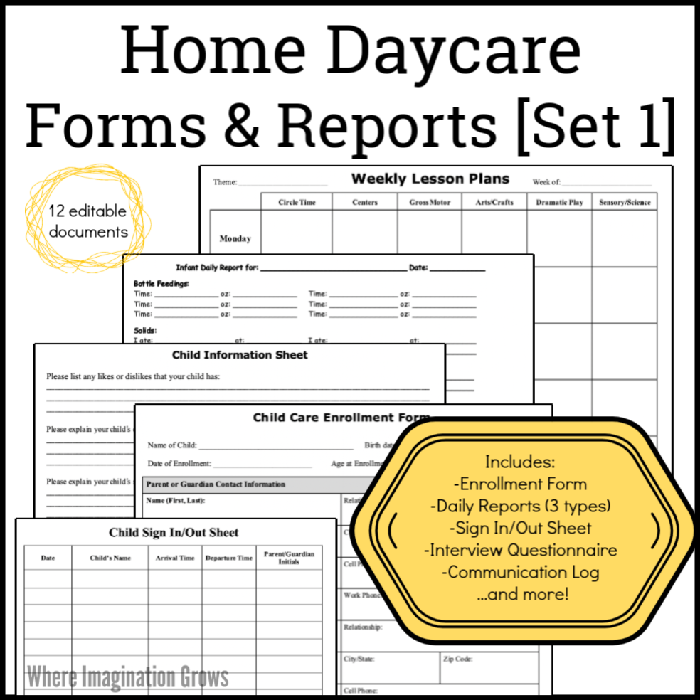 Home Daycare Forms U0026 Reports Set 1 