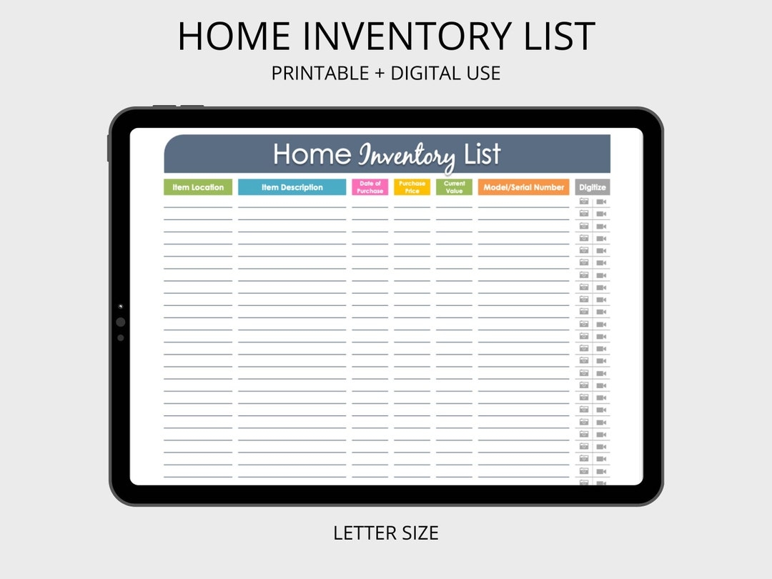 Home Inventory Organizing Printable Fillable Household Inventory Template Household Binder Household Management Instant Download Etsy UK