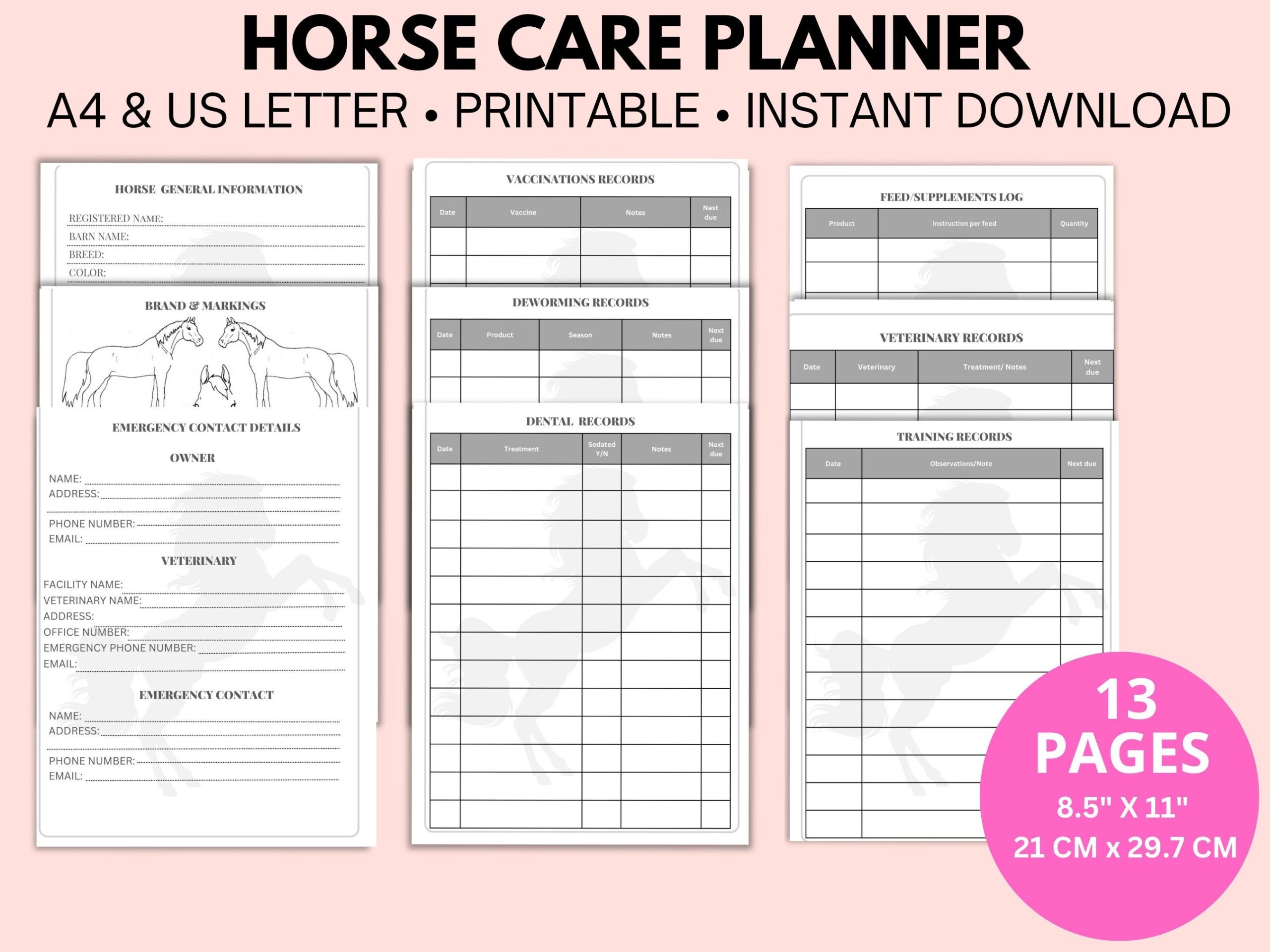 Horse Care Planner Horse Record Keeping Journal Printable Equine Planner Digital Horse Binder Health Diary Horse Vet U0026 Vaccination Tracker Etsy