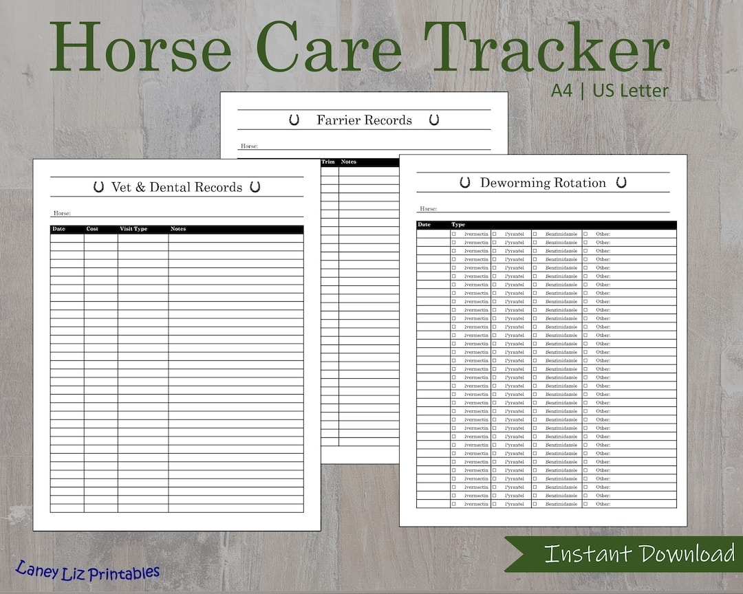 Horse Healthcare Tracker Printable Bundle Equine Health Log Farrier Vet Dentist Deworming Records Etsy