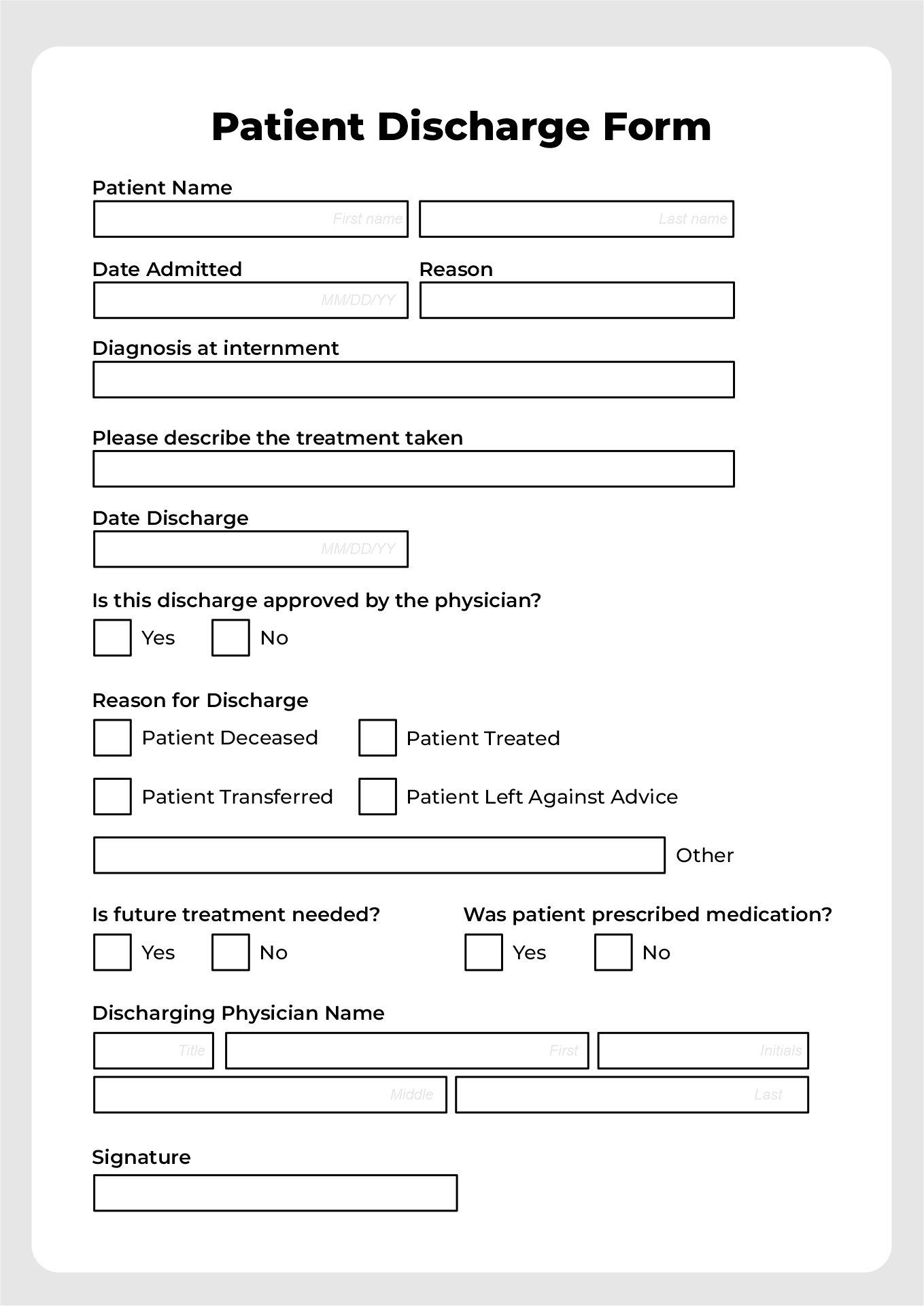 Free Printable Hospital Discharge Forms