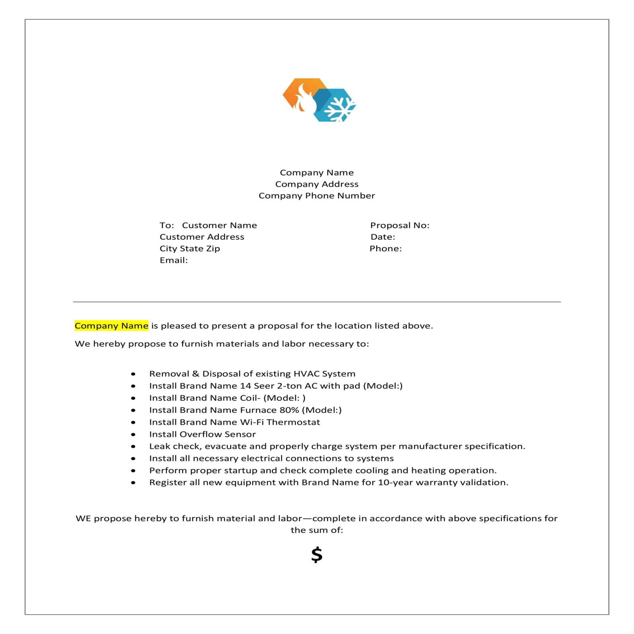 HVAC Bid Template Contract Estimates proposal mechanical heating cooling Company Etsy
