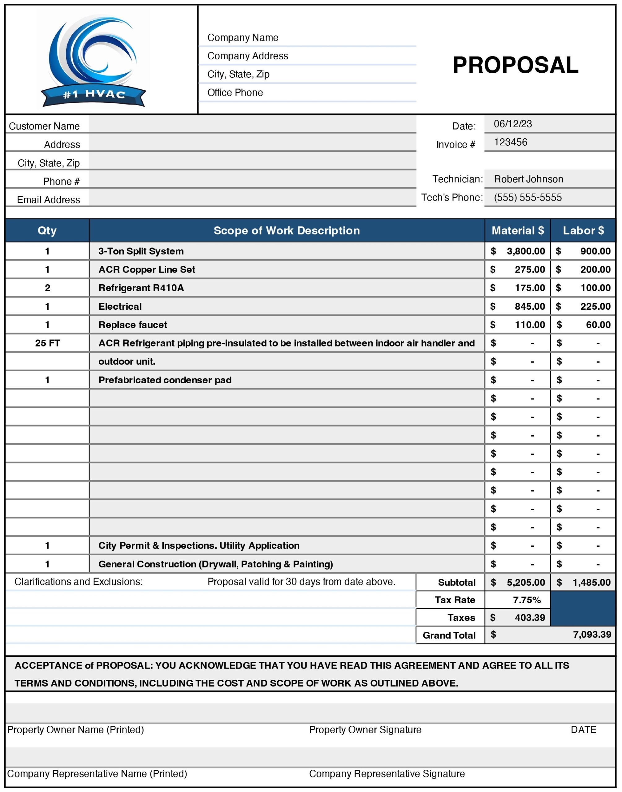 HVAC Estimate Proposal Great Template In
