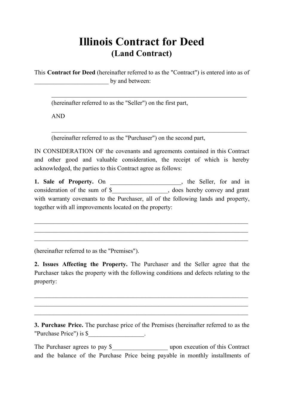 Free Printable Contract For Deed Forms