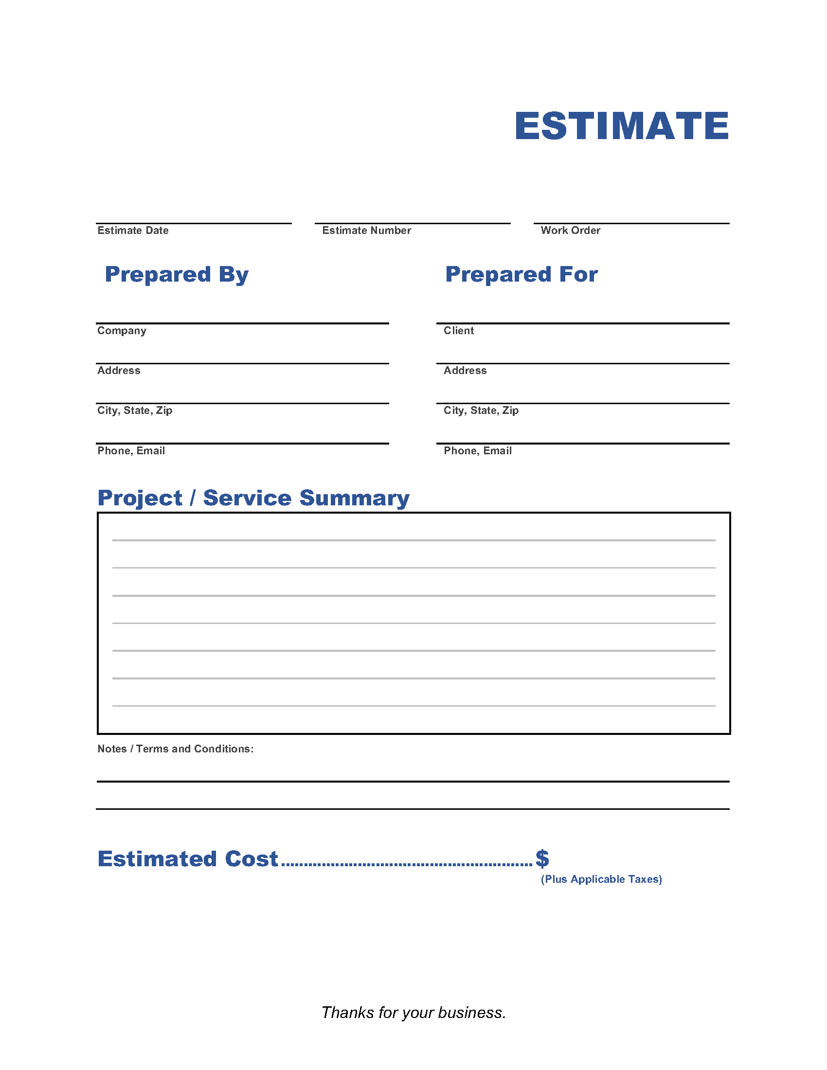 Independent Contractor Estimate Template Invoice Maker