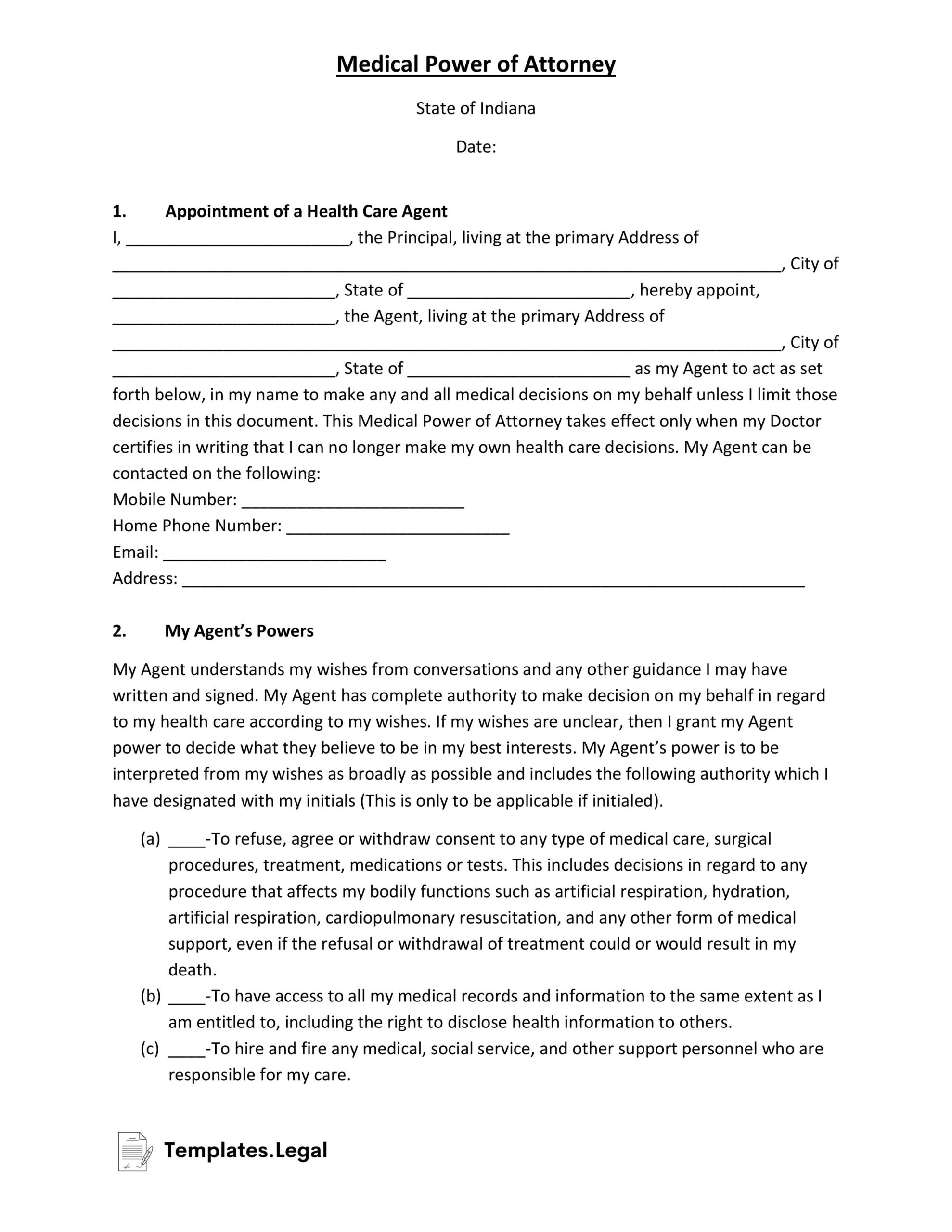 Indiana Power Of Attorney Templates Free Word PDF U0026 ODT 
