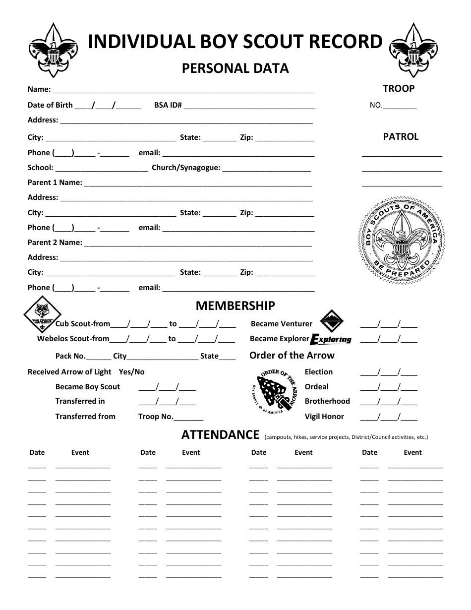 Individual Boy Scout Record Form Fill Out Sign Online And 