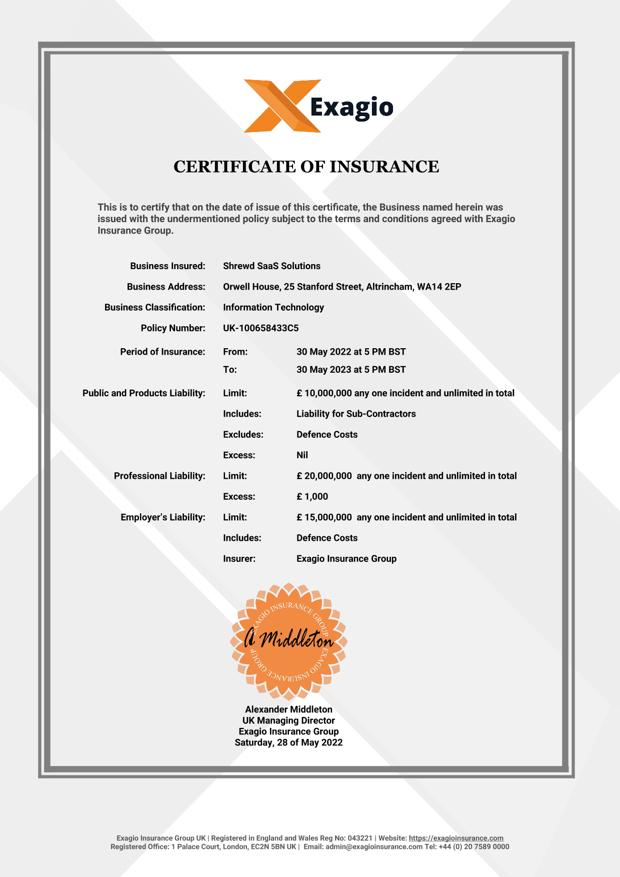 Insurance Certificate Template For Document Generation