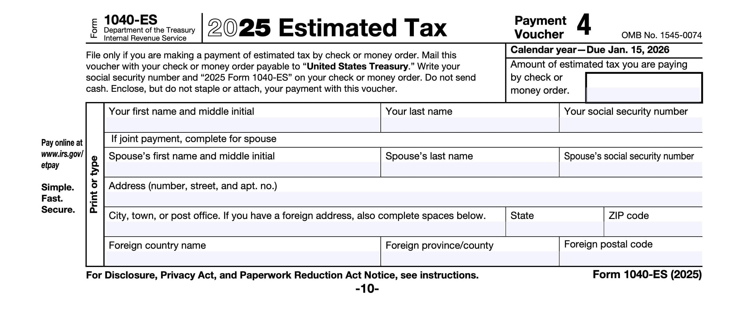 Free Printable 1040 Tax Form 2025
