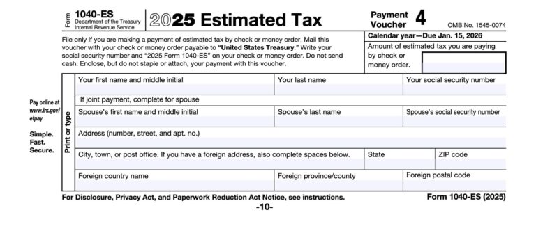 IRS Form 1040 ES Instructions Estimated Tax Payments