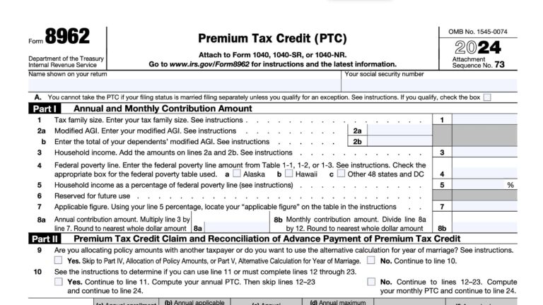 IRS Form 8962 Instructions Premium Tax Credit