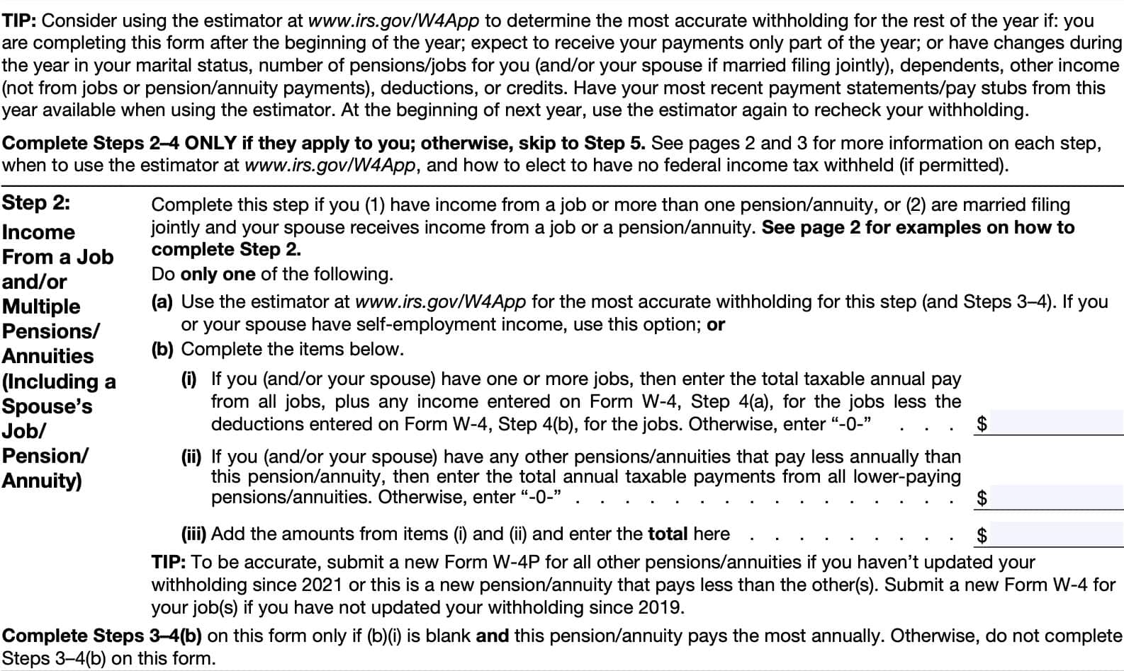 IRS Form W 4P Instructions Pension U0026 Annuity Tax Withholding