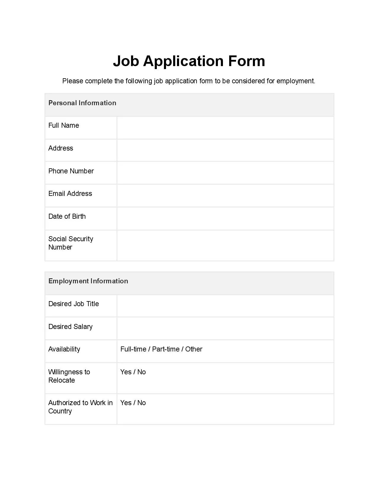 Printable Registration Form Template Free