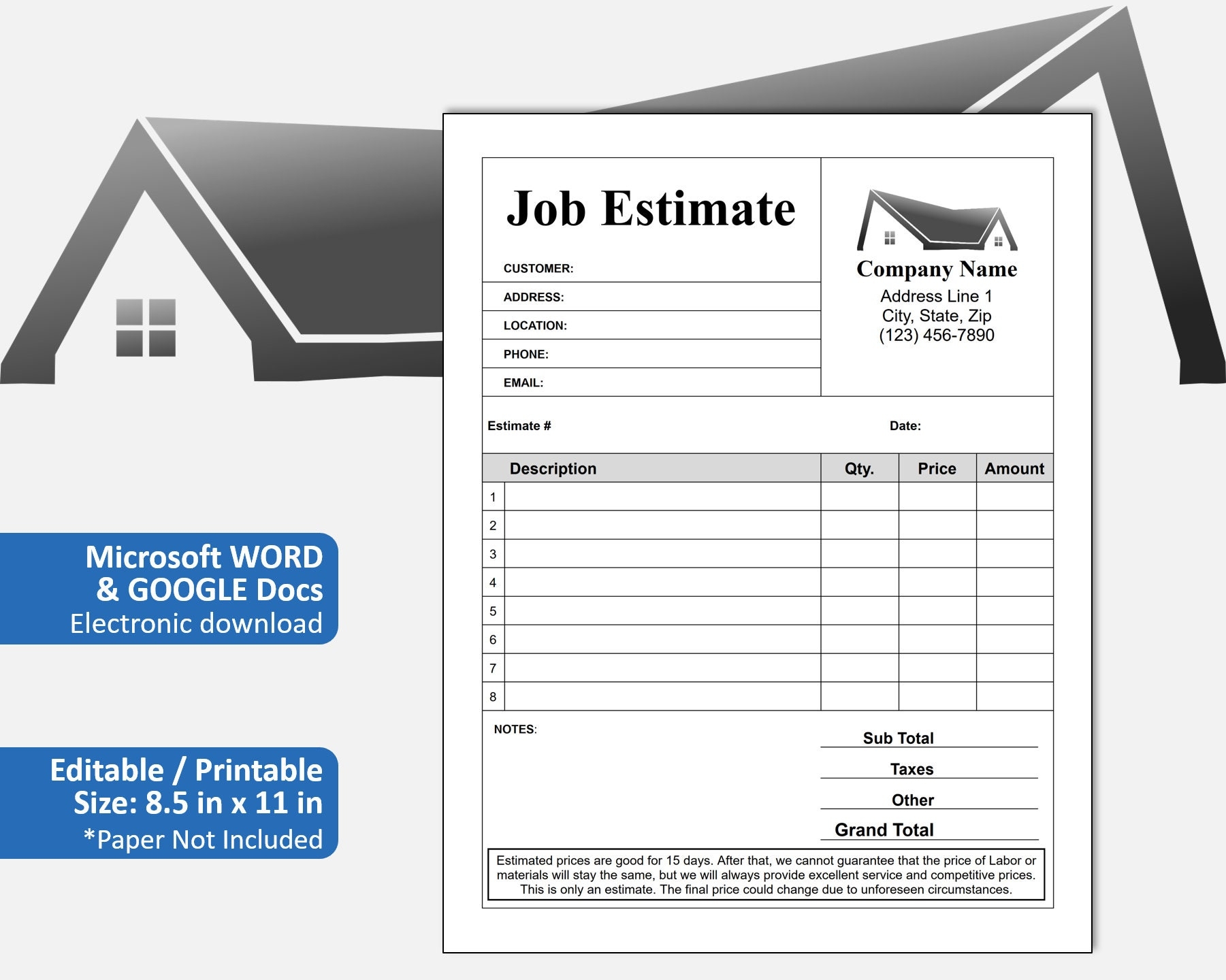 Free Blank Printable Contractor Estimate Form