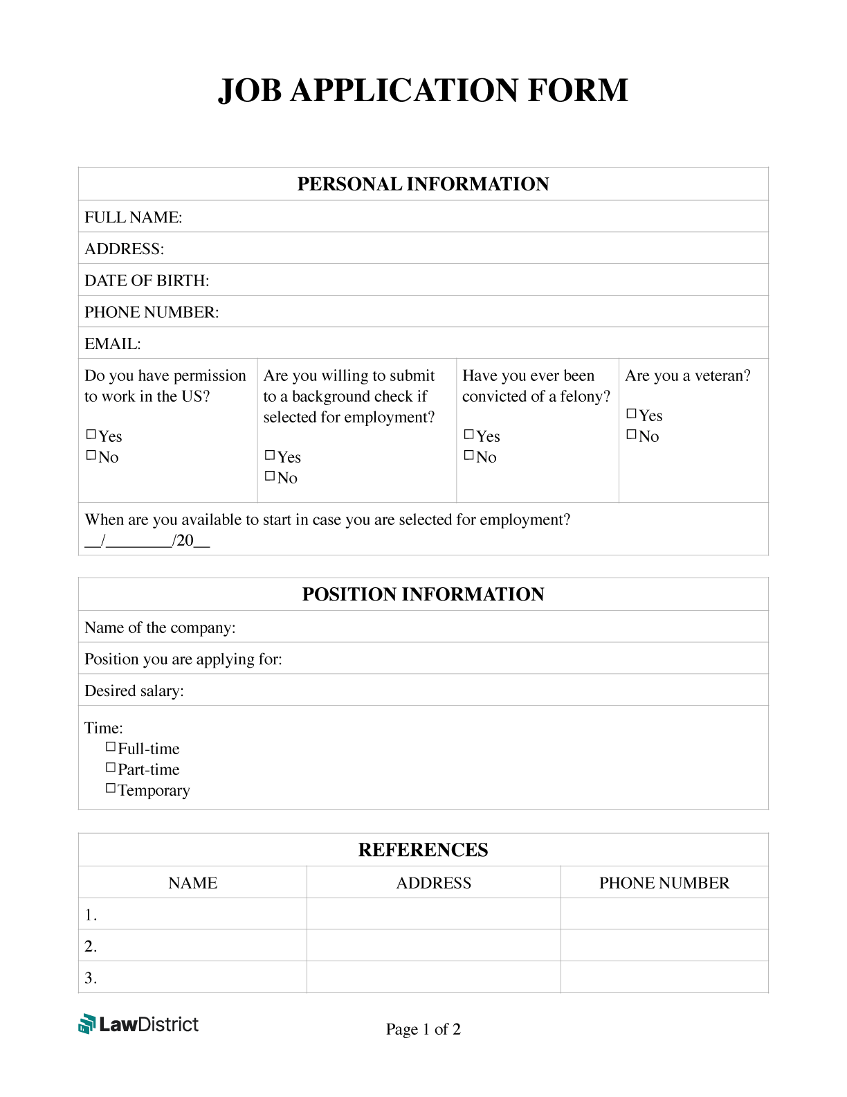 Job Great Application Form Free