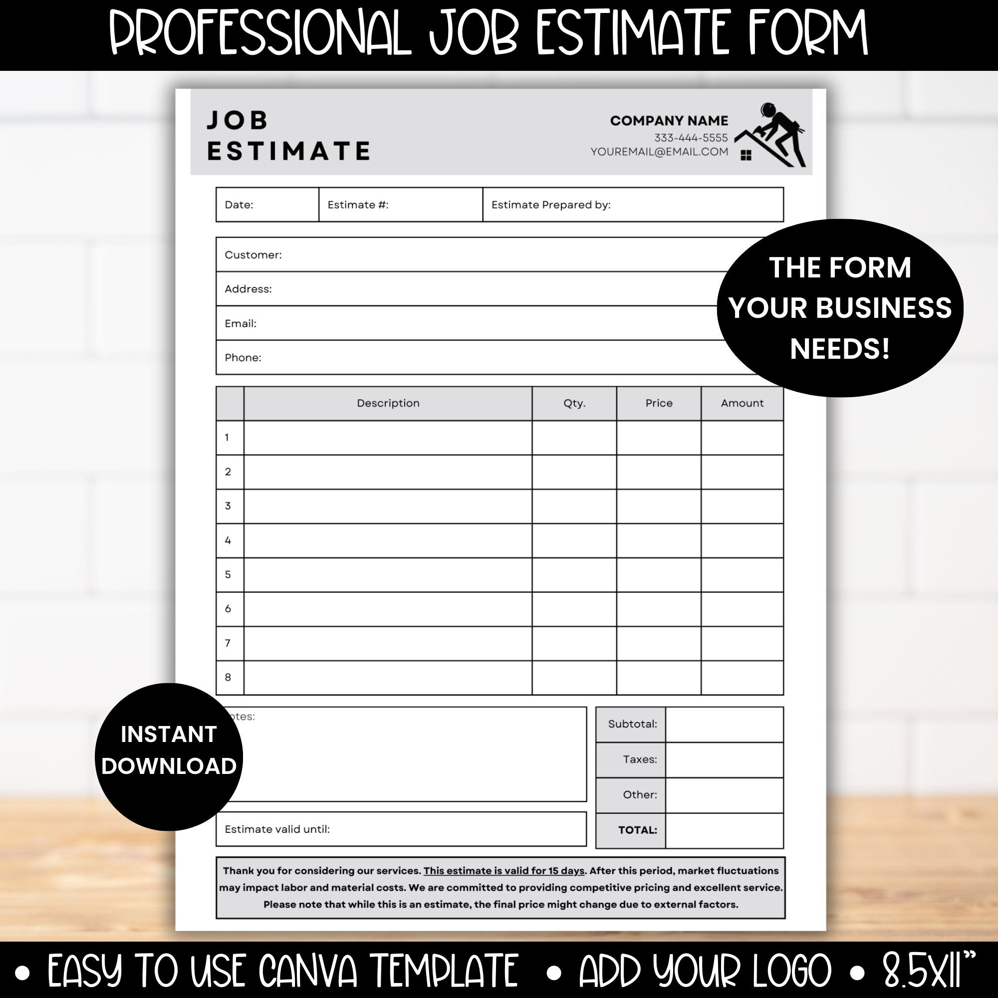 Job Proposal Template Job Estimate Editable Canva Template Job 