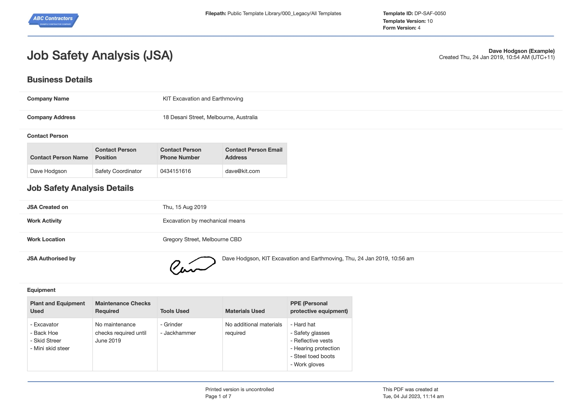 Job Safety Analysis JSA Template Free And Editable Template