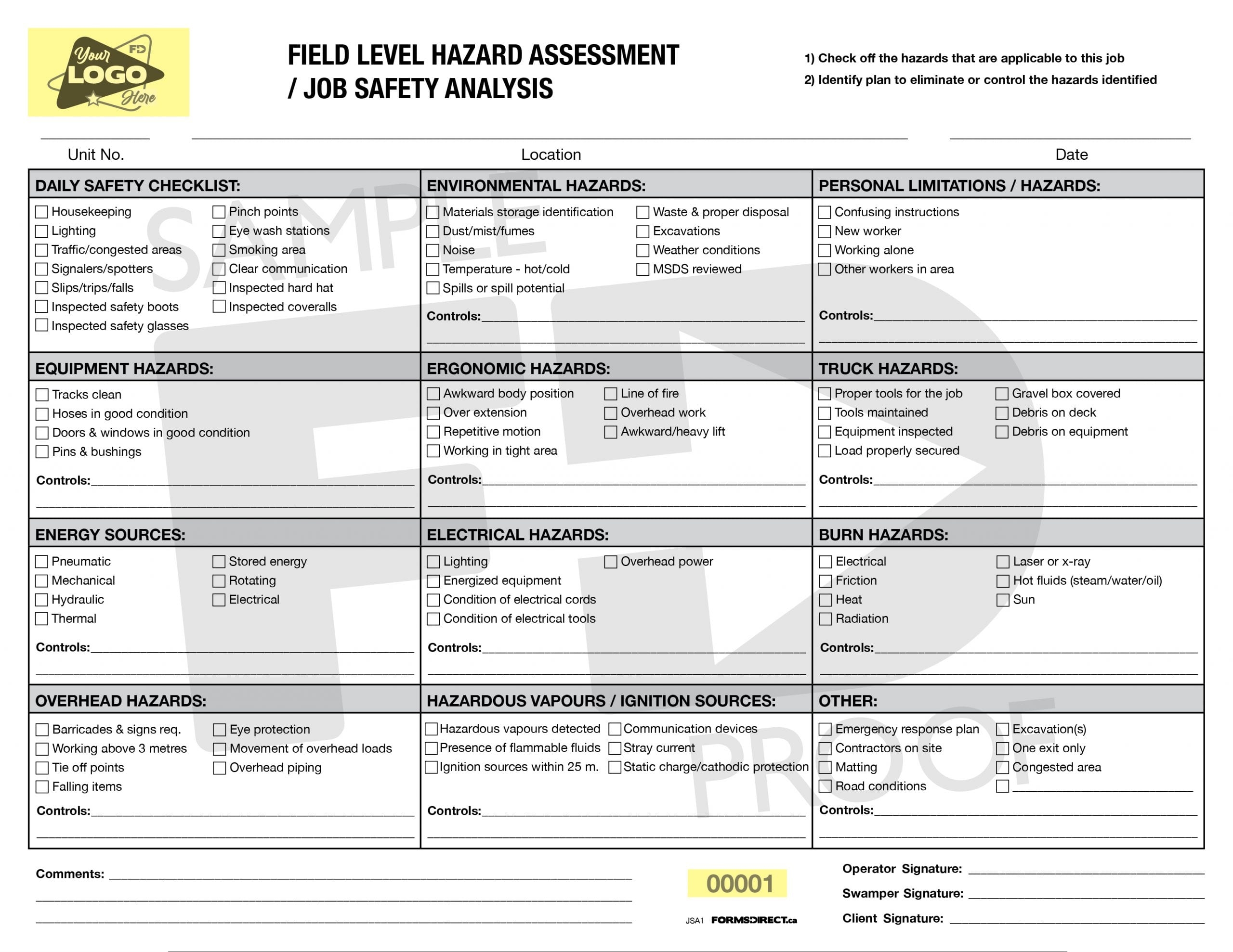 Job Safety Analysis JSA1 Custom Form Template Forms Direct
