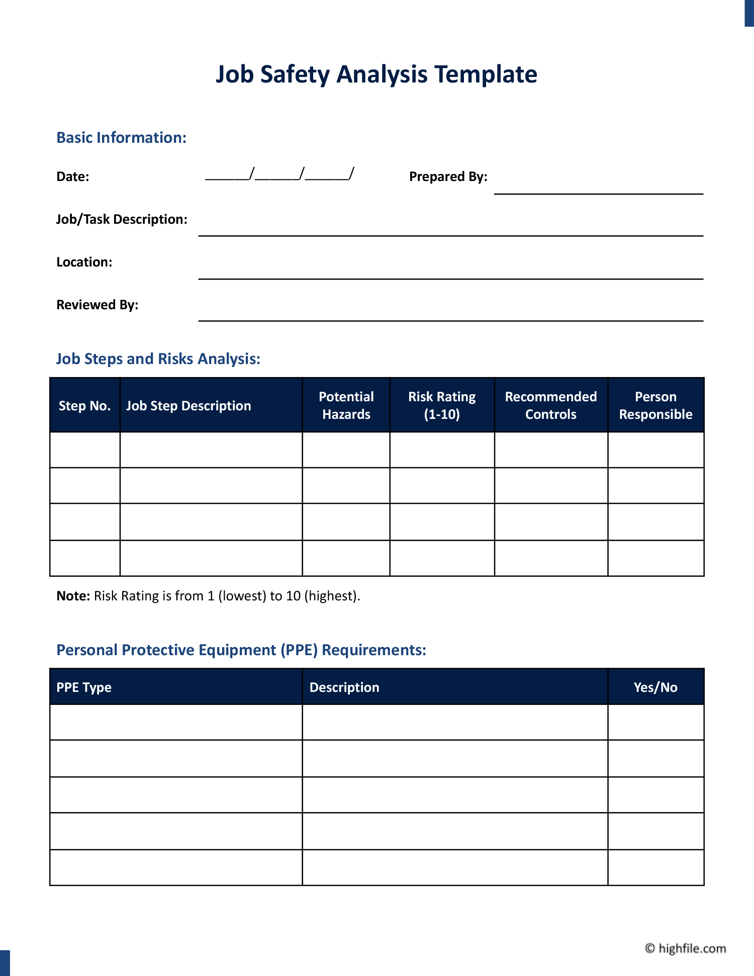 Job Safety Analysis Template Word Google Docs Highfile