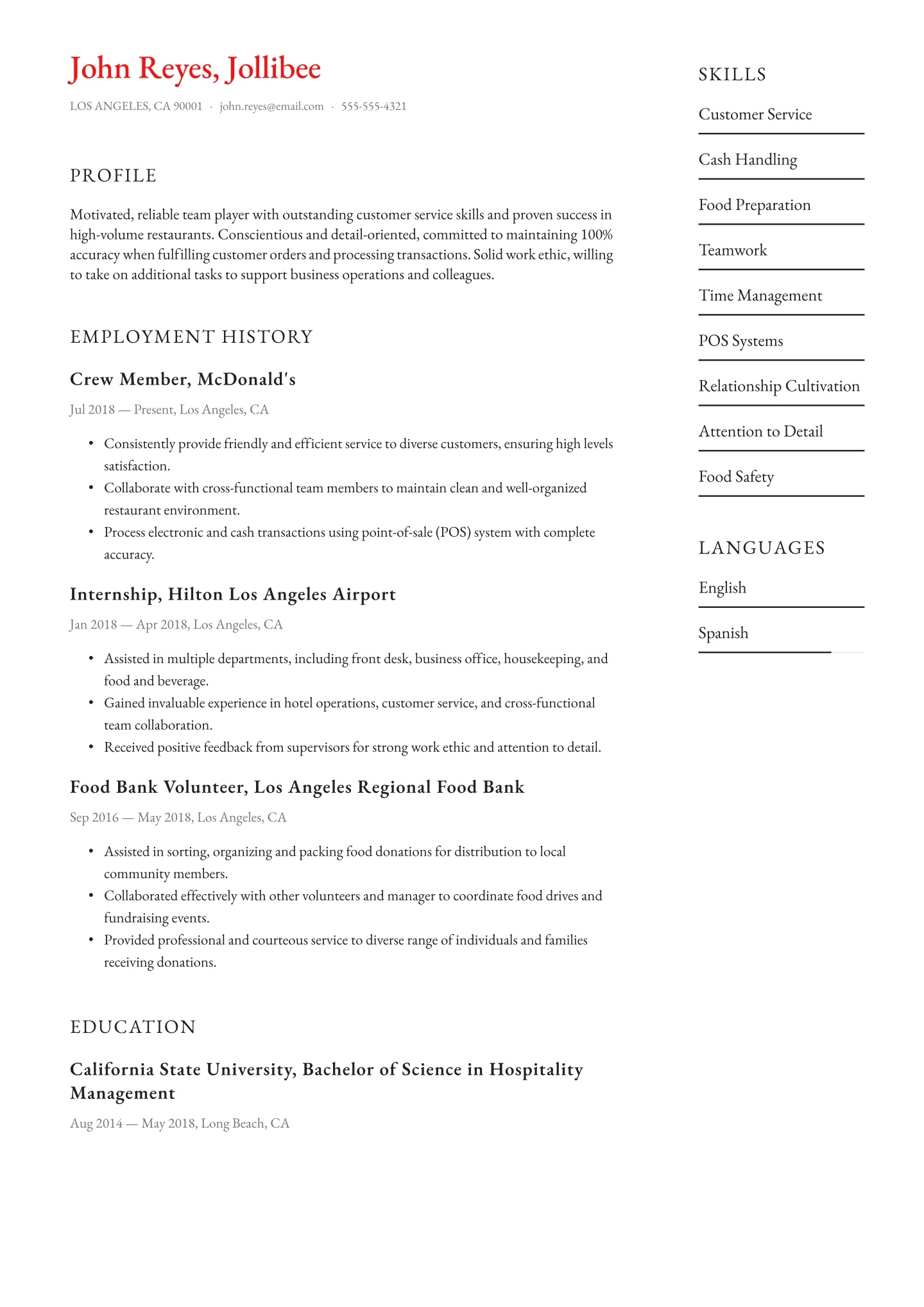 Jollibee Resume Examples U0026 Templates 2025 Resume io