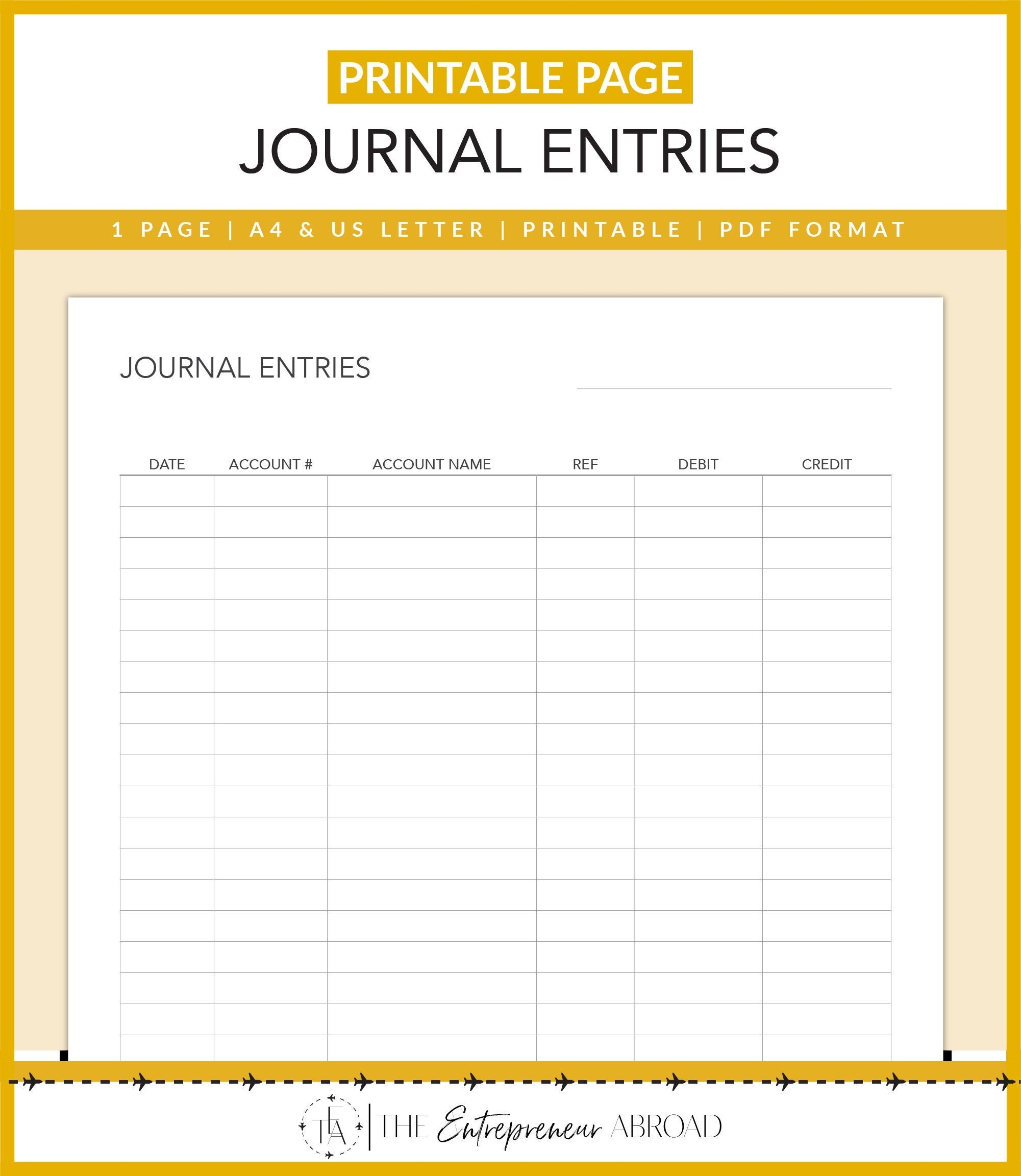 Journal Entry Form Bookkeeping Business Finances Accounting 