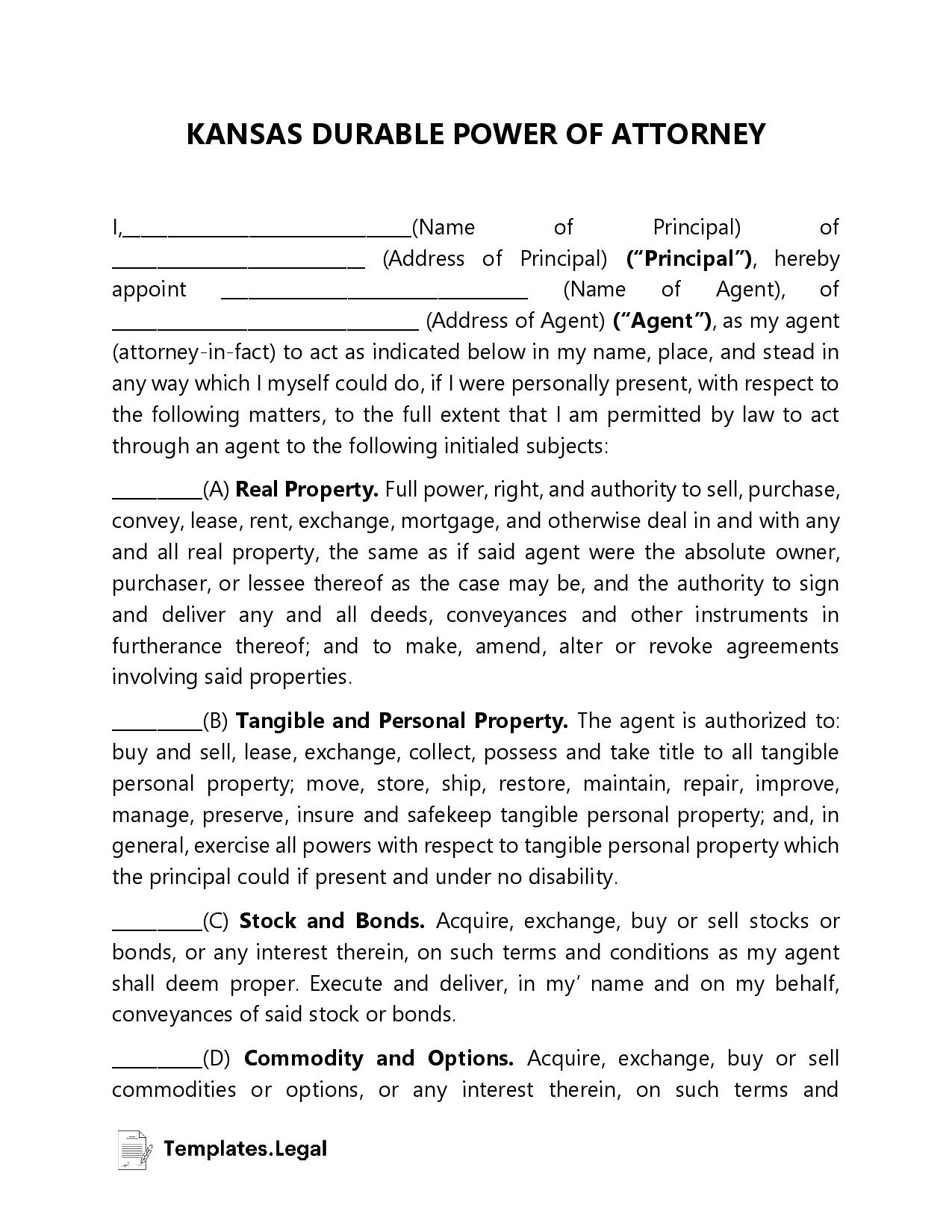 Kansas Power Of Attorney Templates Free Word PDF U0026 ODT 