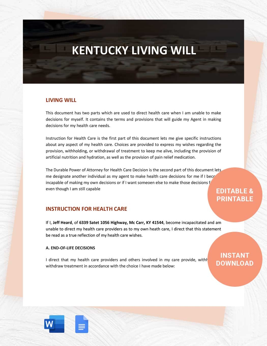 Kentucky Living Will Template In Word Google Docs Download Template