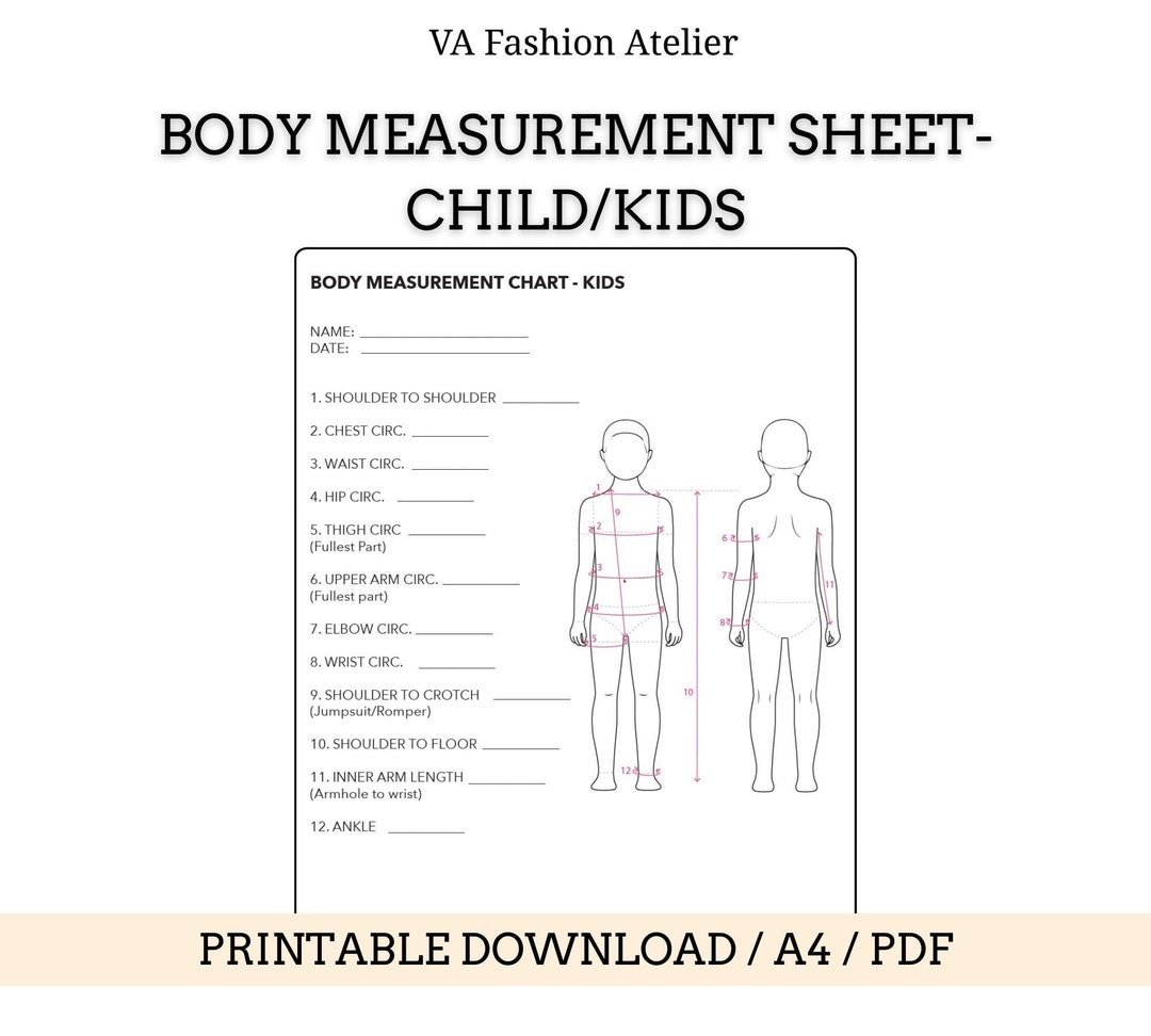 Kid s Body Measurement Sheet Fashion Sewing Measurement Sheet Blank Pdf File A4 Printable Etsy