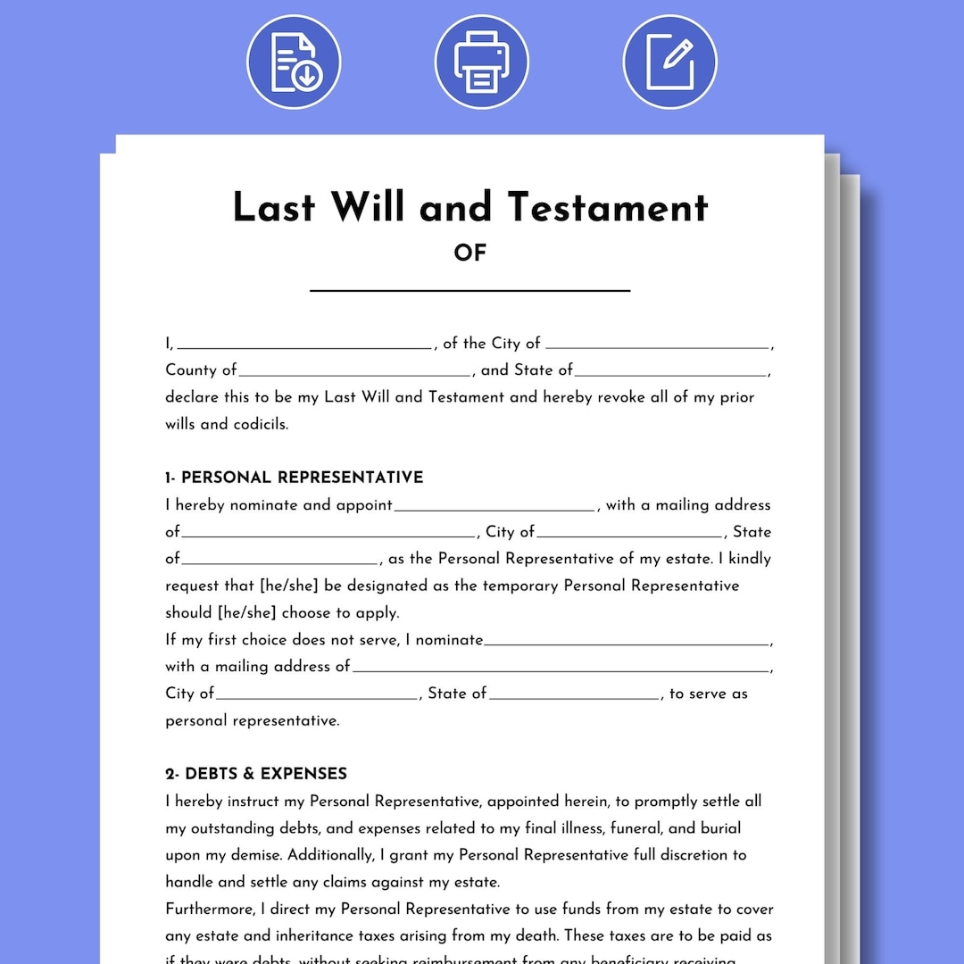 Last Will And Testament Editable Last Will And Testament Template Printable Last Will And Testament Form PDF Instant Download Digital Etsy Australia