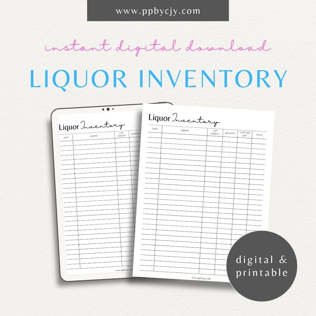 Liquor Bar Inventory Control Sheet Restaurant Alcohol Drink Spirits Stock Tracker Bar Cocktail Beverage Supply Management Log Etsy