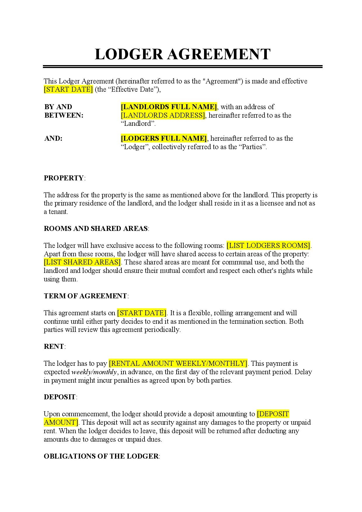 Lodger Agreement Template Free Download Easy Legal Docs