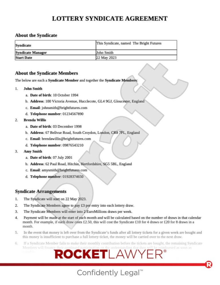 Lottery Syndicate Form Template U0026 FAQs Rocket Lawyer UK