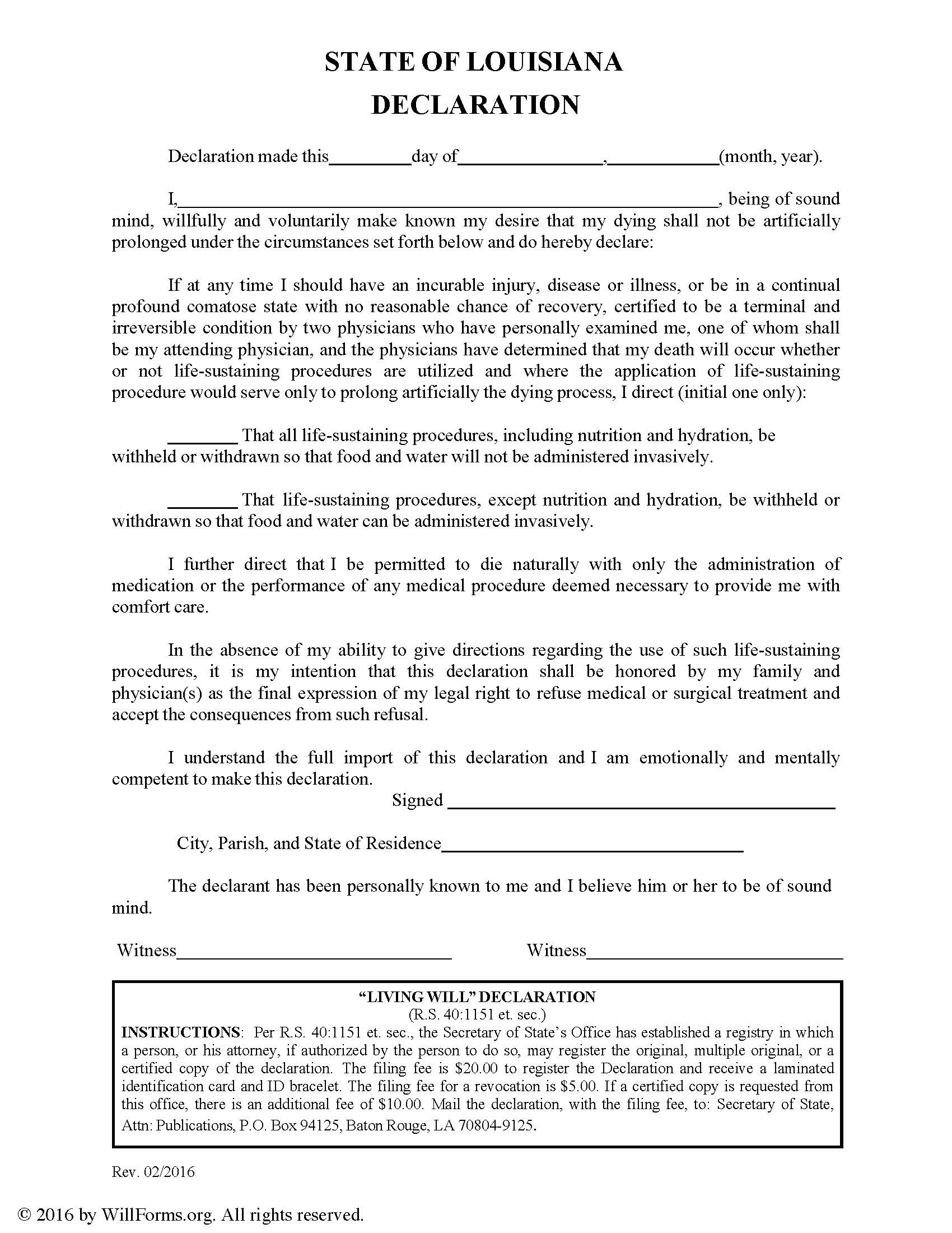 Louisiana Will Forms Last Will And Testament Living Will 