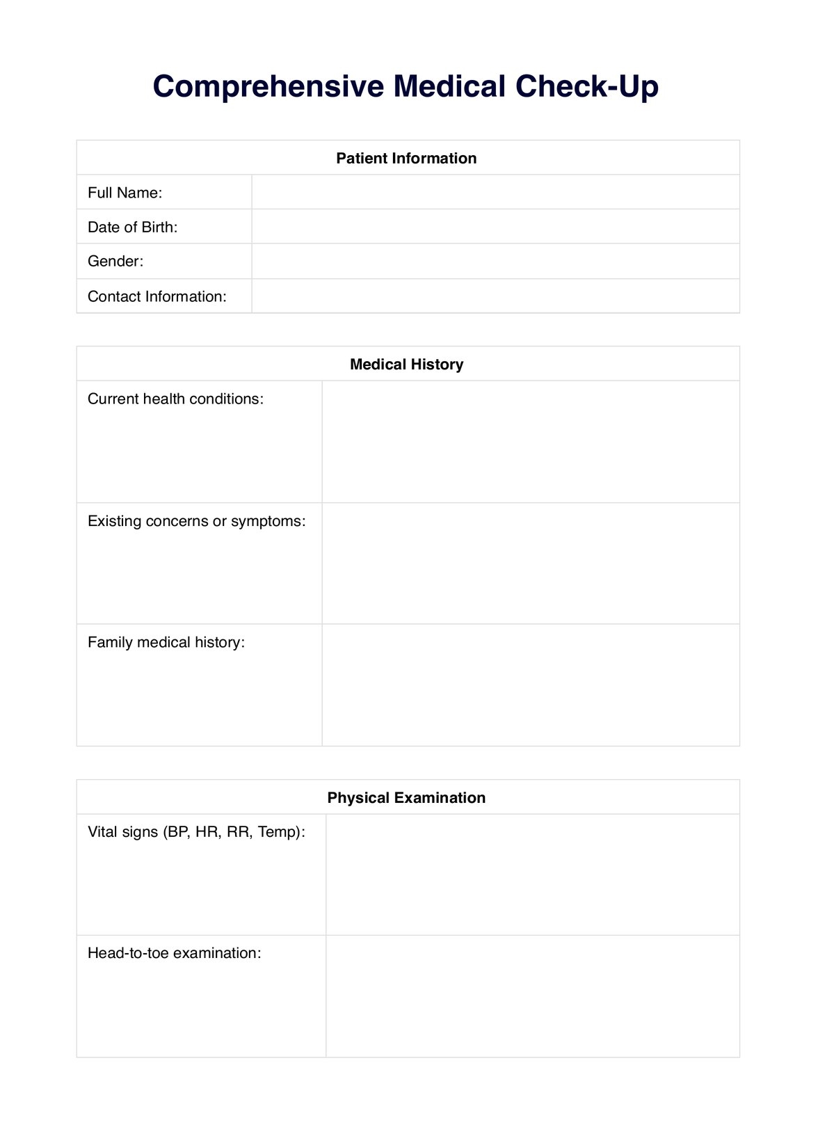 Medical Check Up U0026 Example Free PDF Download