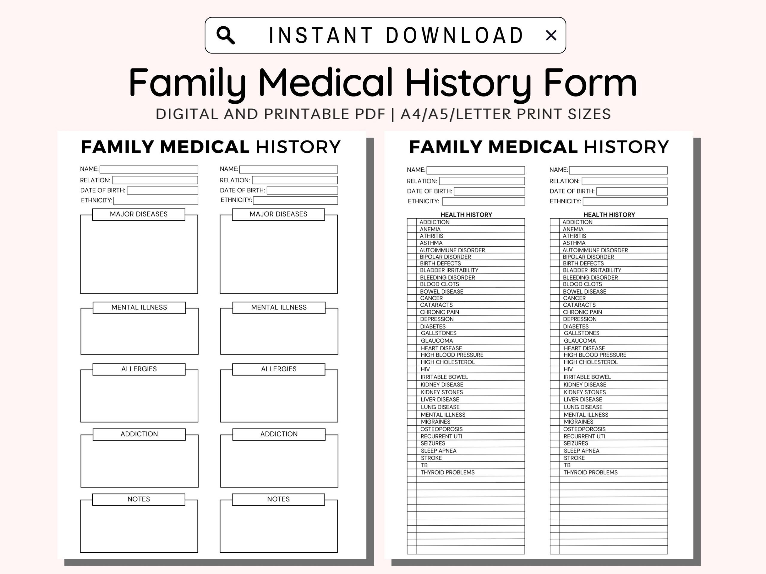Free Printable Medical History Forms