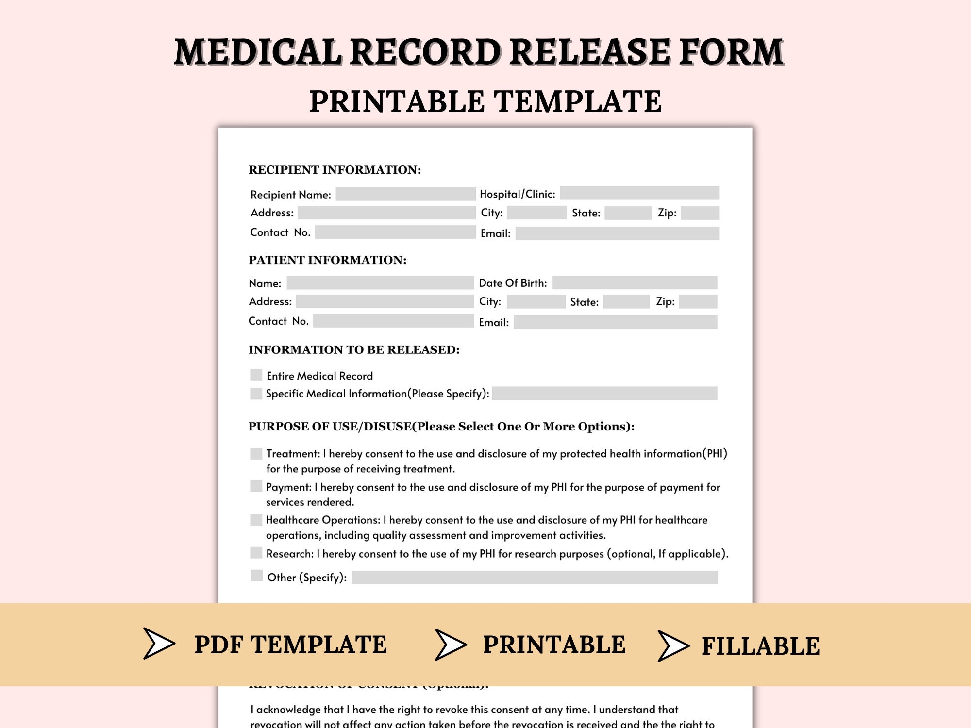 Medical Record Release Form Template Printable Medical Release 