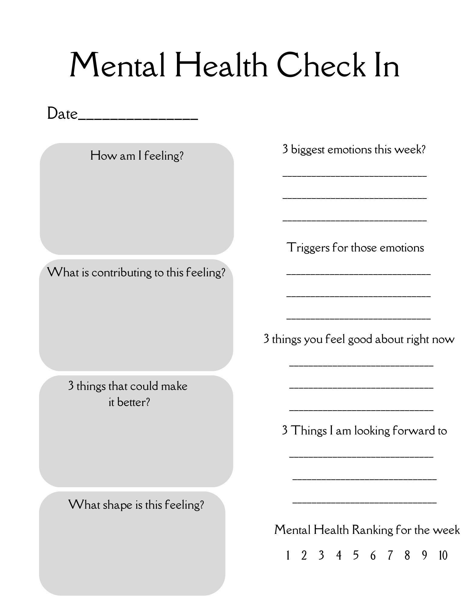 Free Printable Mental Health Forms