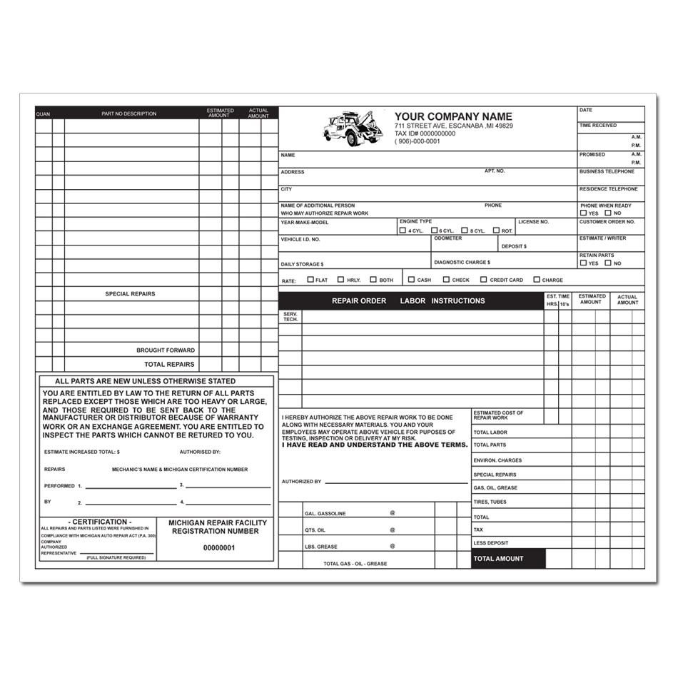 Michigan Auto Repair Invoice Business Form Printing DesignsnPrint