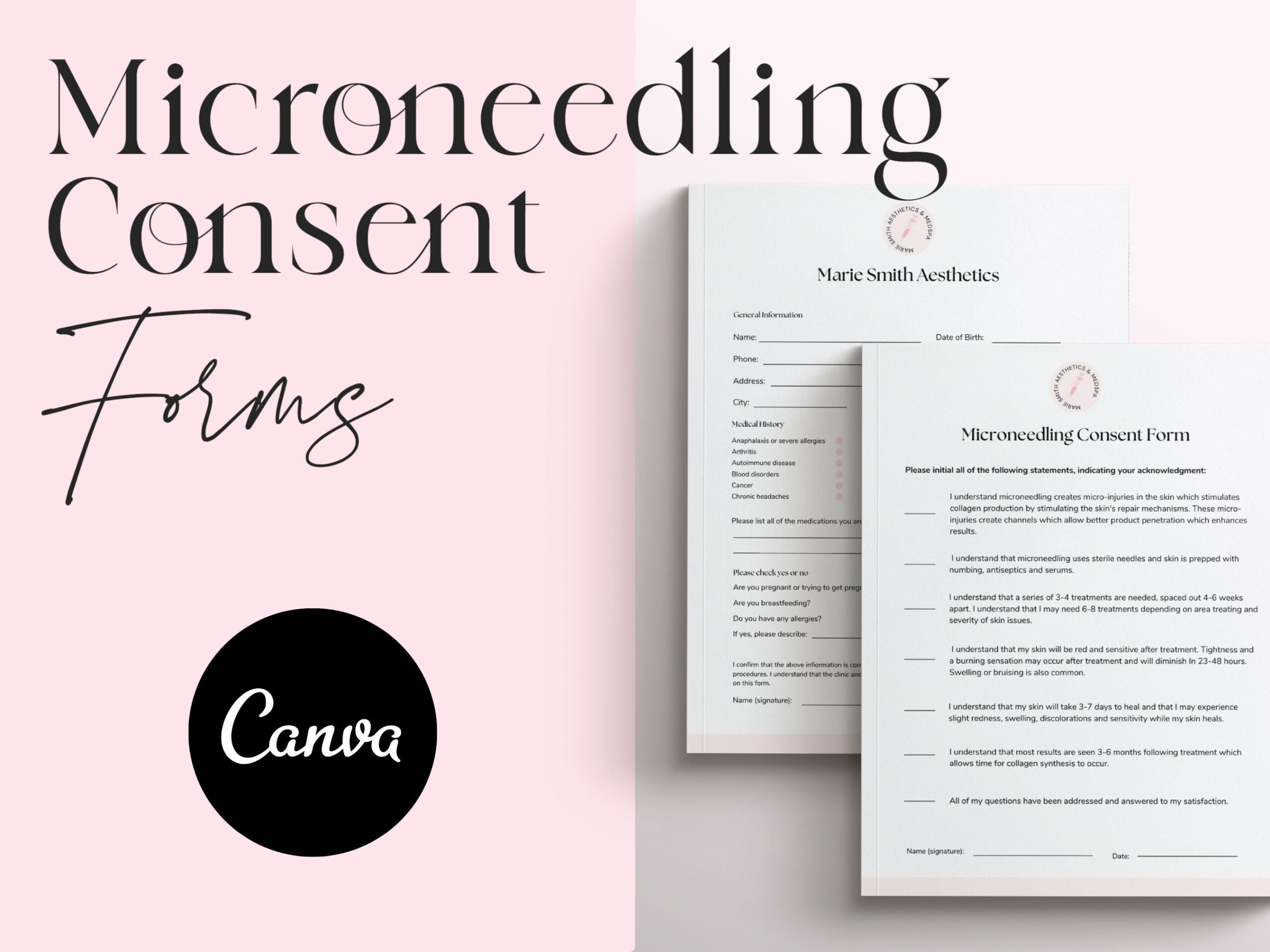 Microneedling Consent Forms Medspa Form Microneedling Form Micro Needling Consent Form Template Esthetician Form Micro Needle Etsy