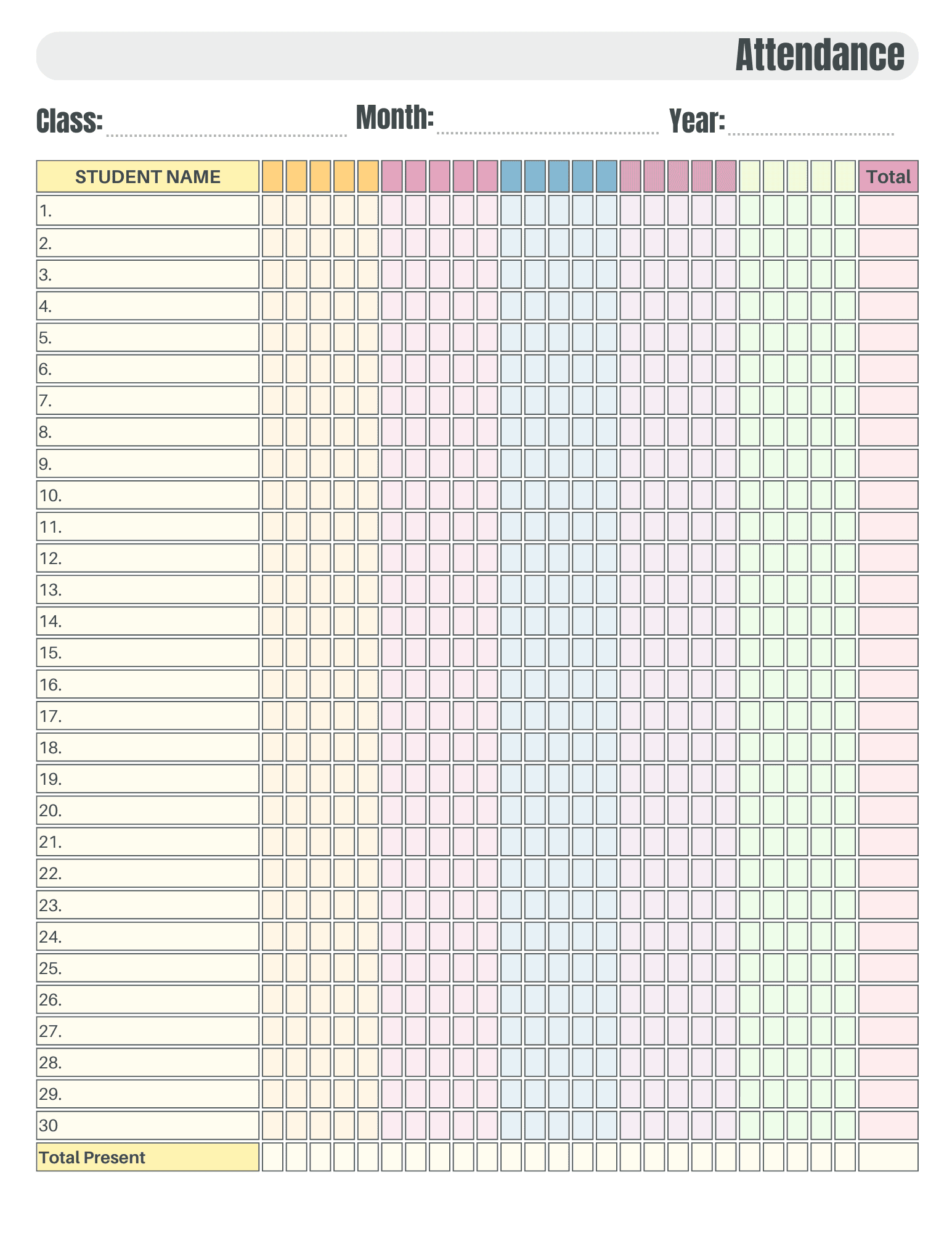 Free Printable Attendance Forms