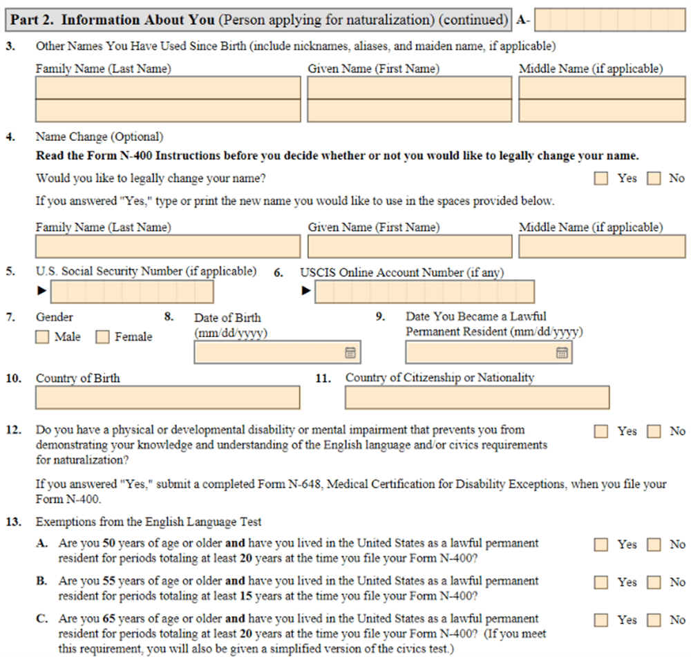 N400 Form Download Fillable U0026 Printable PDF Online 2022